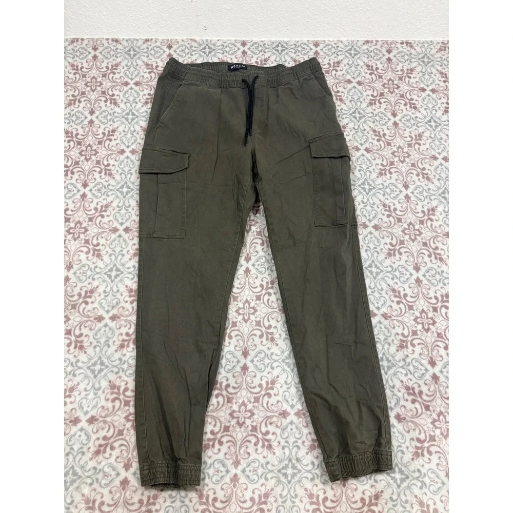 WXYZ Los Angeles Mens Cargo Jogger Pants Olive Green Elastic Waist Size L